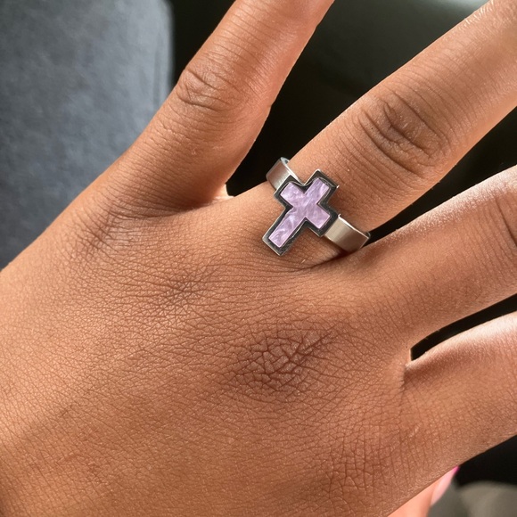 Silver and Purple Cross Ring - Picture 1 of 1